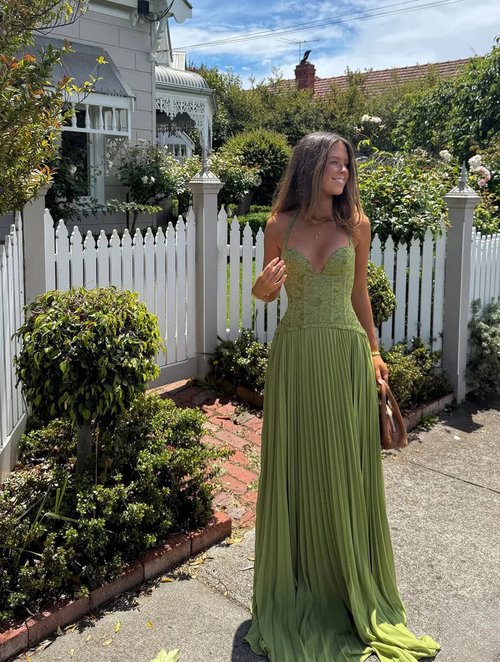 Alice | Women's Halter Pleated Maxi Wedding Guest Dress 2