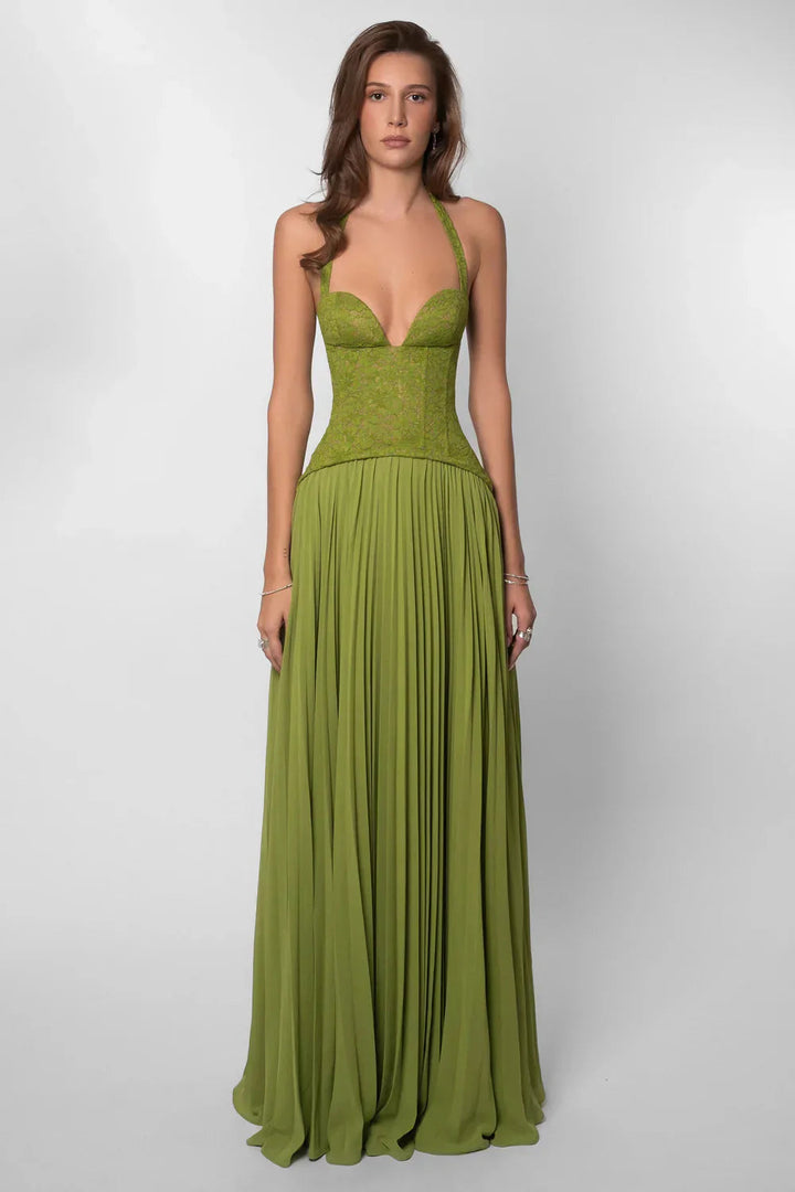 Alice | Women's Halter Pleated Maxi Wedding Guest Dress 5