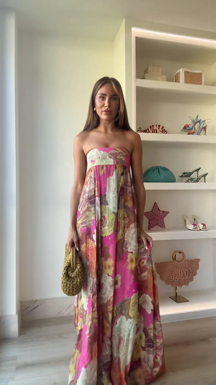 Anna | Women's Strapless Floral Maxi Wedding Guest Dress 0