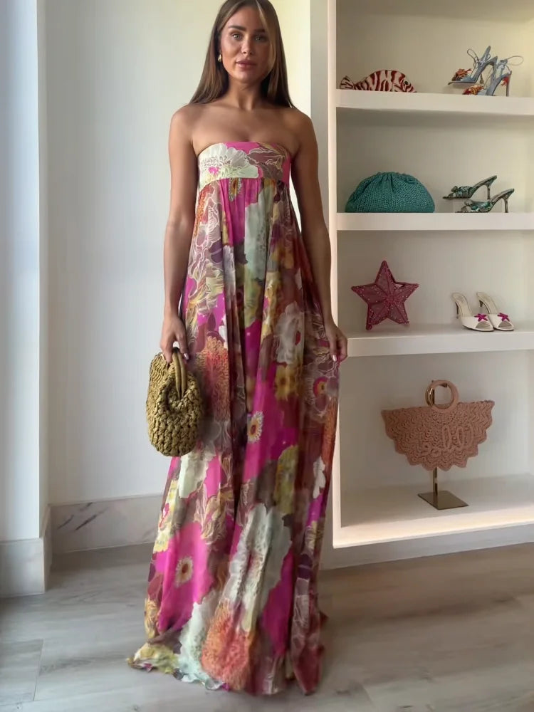 Anna | Women's Strapless Floral Maxi Wedding Guest Dress 1