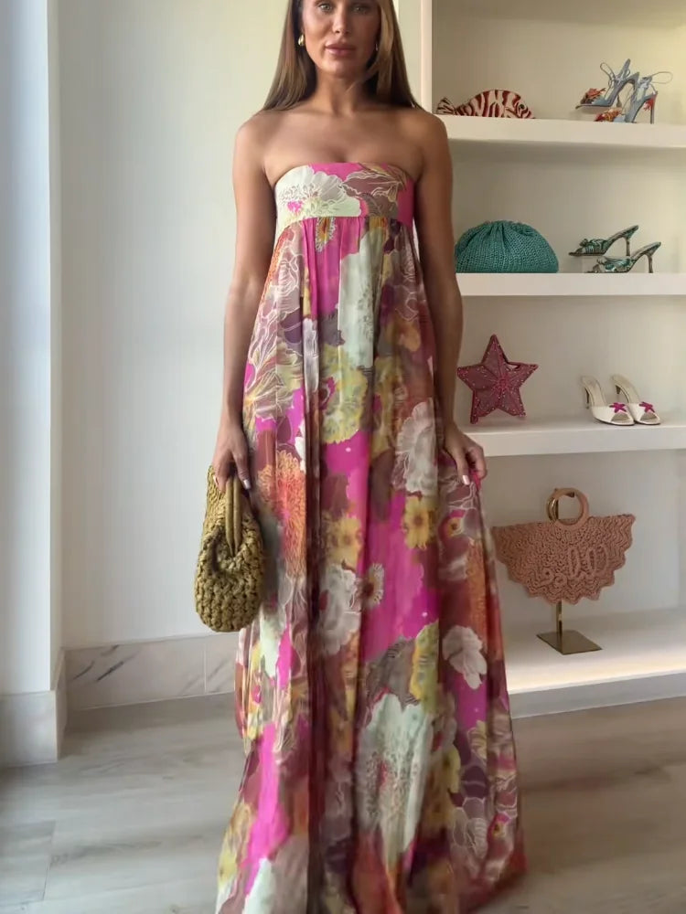 Anna | Women's Strapless Floral Maxi Wedding Guest Dress 4