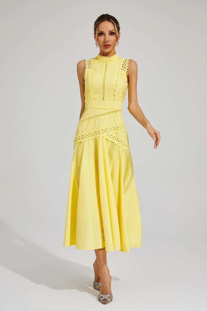 Caroline | Women's Sleeveless Lace Midi Wedding Guest Dress 0
