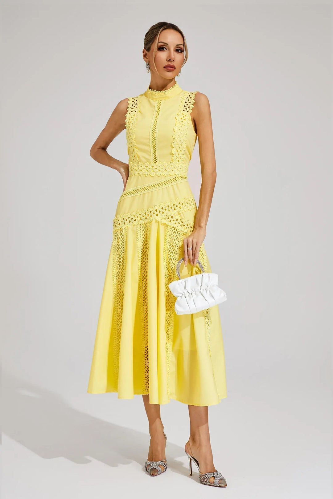 Caroline | Women's Sleeveless Lace Midi Wedding Guest Dress 4
