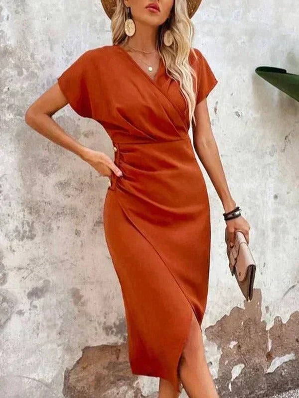 Chloe | Women's Wrap V Neck Midi Wedding Guest Dress 2