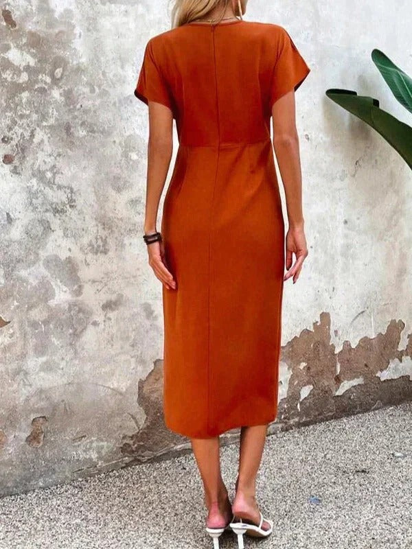 Chloe | Women's Wrap V Neck Midi Wedding Guest Dress 4