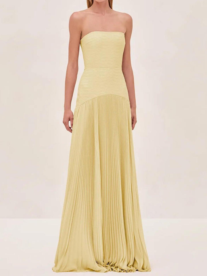 Eleanor | Women's Strapless Pleated Maxi Wedding Guest Dress 4