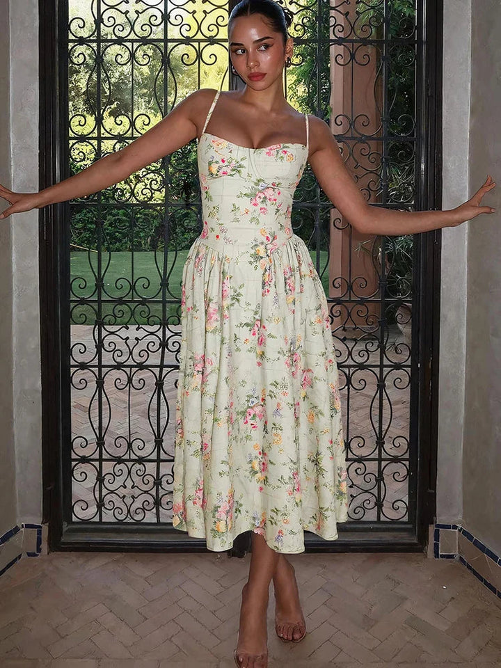Hazel | Women's Floral Strap Midi Wedding Guest Dress 3