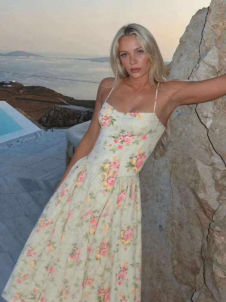 Hazel | Women's Floral Strap Midi Wedding Guest Dress 4