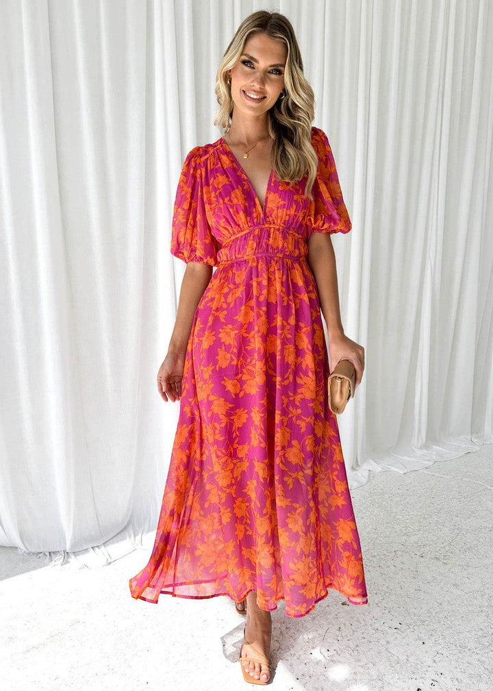 Isabella | Women's Floral V Neck Maxi Wedding Guest Dress 0