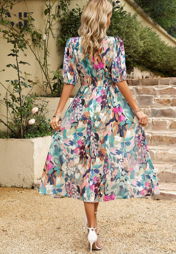 Jasmine | Women's Floral V Neck Midi Wedding Guest Dress 1