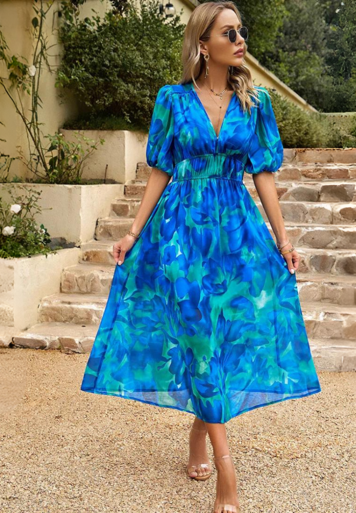 Jasmine | Women's Floral V Neck Midi Wedding Guest Dress 5