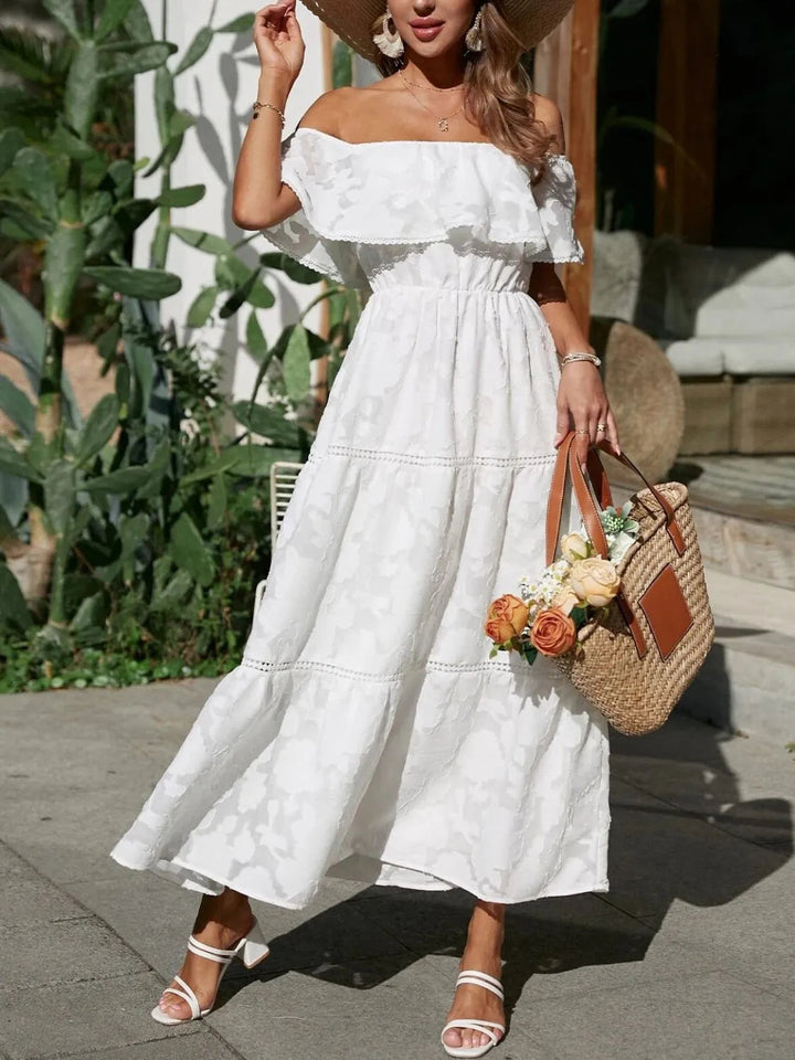 Joanna | Women's Off Shoulder Tiered Maxi Wedding Guest Dress 0