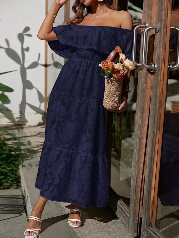 Joanna | Women's Off Shoulder Tiered Maxi Wedding Guest Dress 4