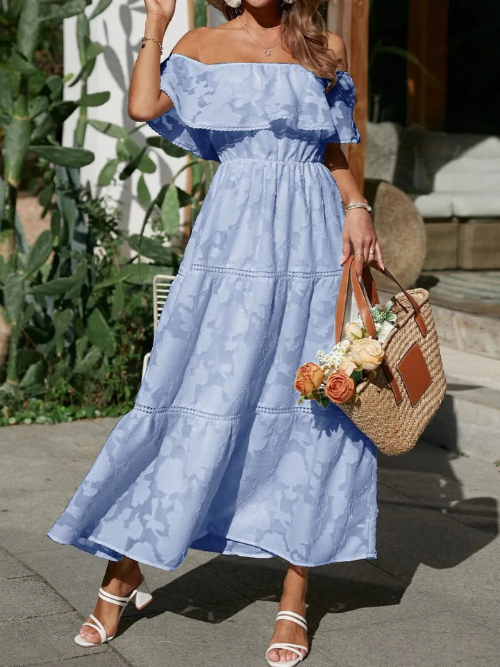 Joanna | Women's Off Shoulder Tiered Maxi Wedding Guest Dress 9