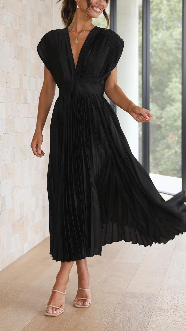 Kaitlyn | Women's Pleated V Neck Midi Wedding Guest Dress 10