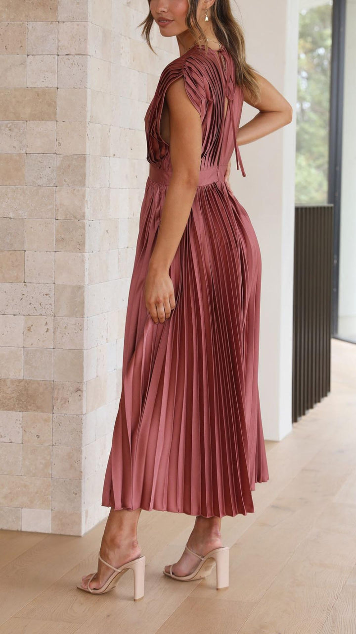 Kaitlyn | Women's Pleated V Neck Midi Wedding Guest Dress 2