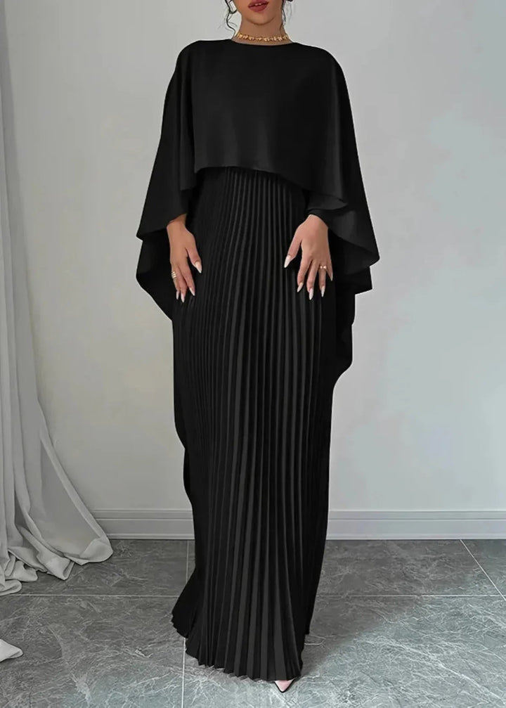 Makayla | Women’s Wedding Guest Pleated Cape Maxi Dress 4